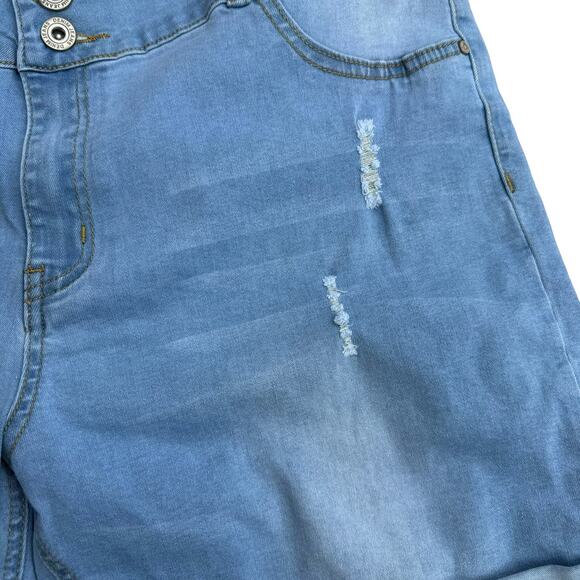 New SUFL Colombian Fit Push Up Jeans Light Wash Distressed Denim Shorts Size 17 - Picture 2 of 5